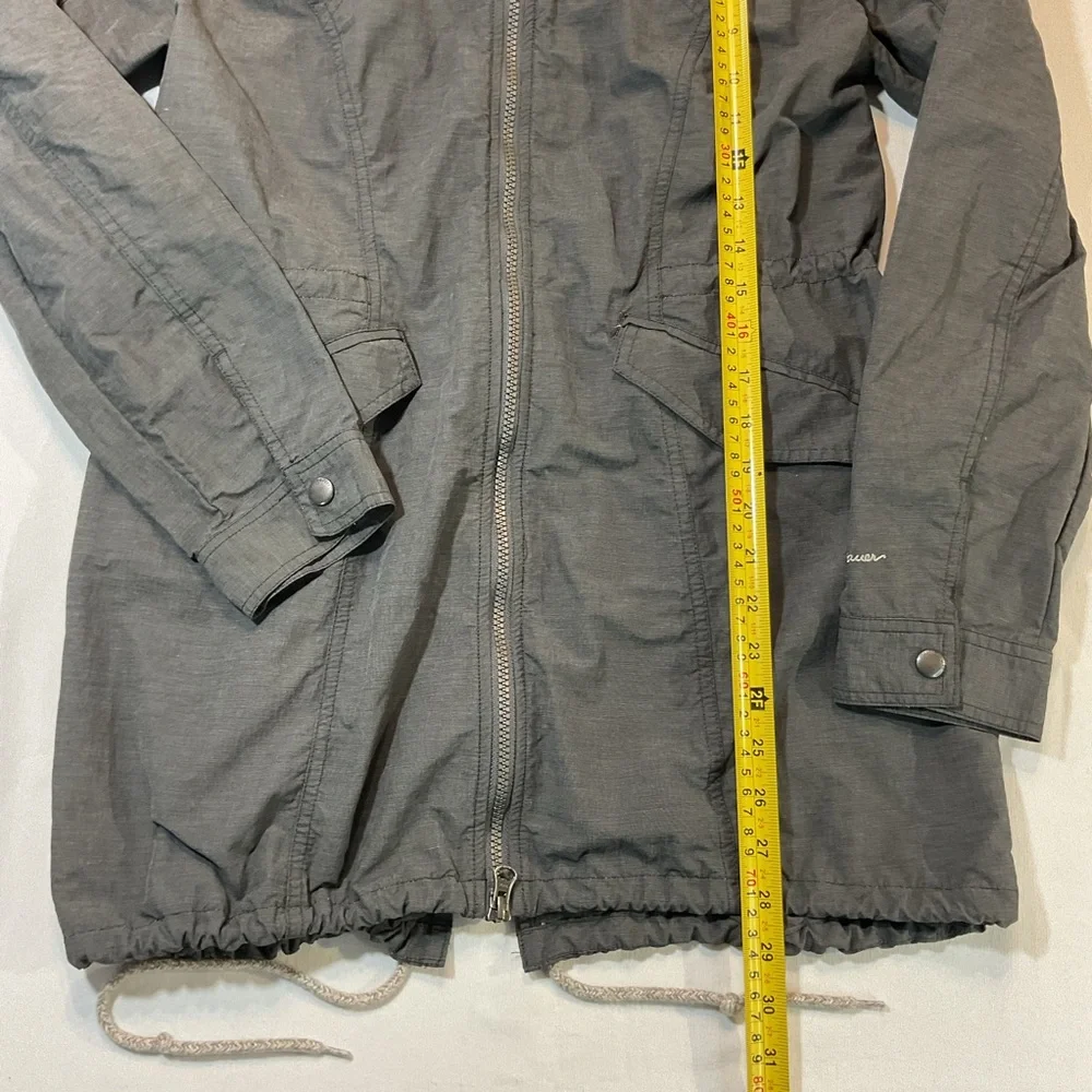 Eddie Bauer Dark Gray Rain Coat Light Parka Size M, Shell 73% Nylon Hood Pockets